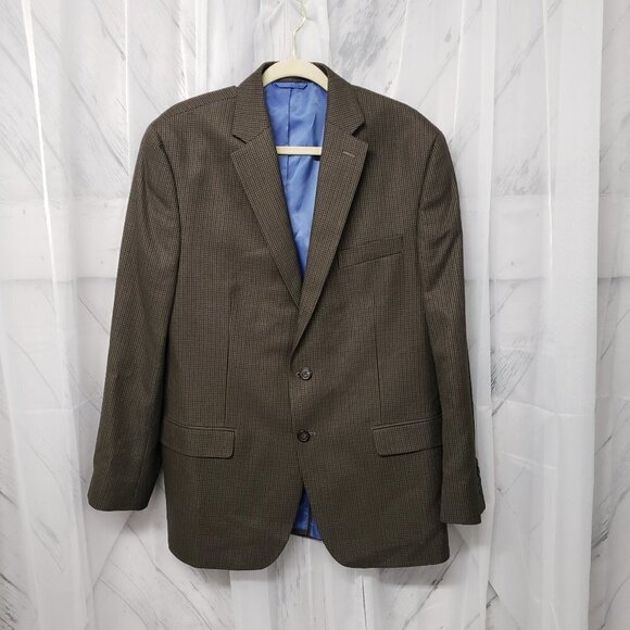Chaps Brown Navy Houndstooth Preppy Classic Single Breasted Blazer Size 44R - Picture 1 of 11